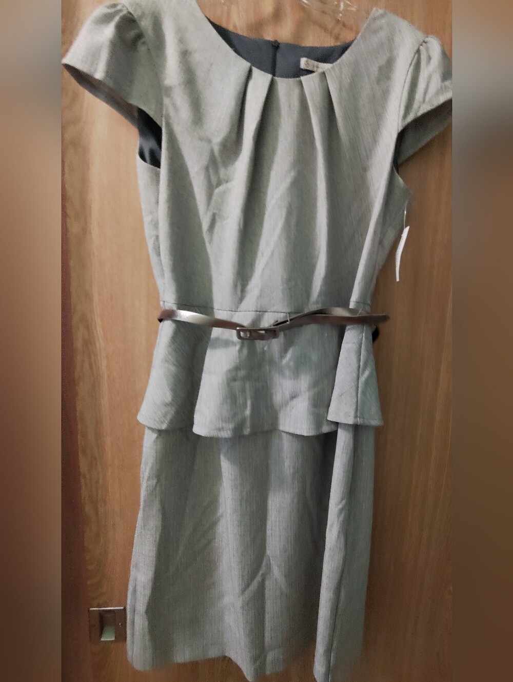 Y2K Dress Barn NWT Peplum Belted Silver Gray Suit Dress Size 12 Career